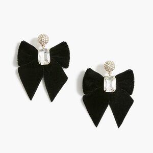 NWT J. Crew Black Velvet bow crystal statement earrings